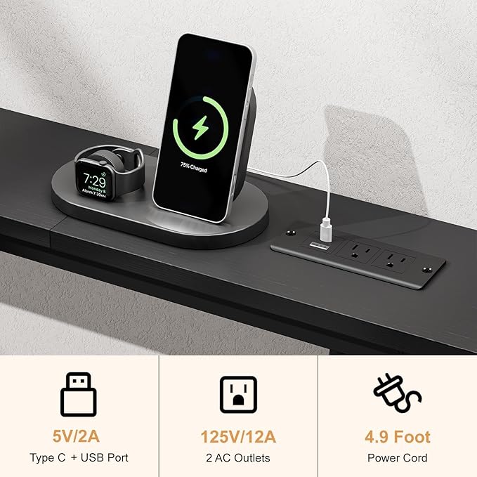 71'' Sofa Table with Power Outlets and LED Light, 5.9" Entryway Table Narrow with Type C & USB Port, Behind The Couch Table, Skinny Console Table for Living Room, Entryway, Hallway, Black