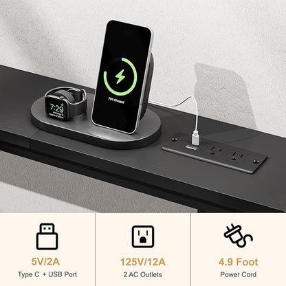 71'' Sofa Table with Power Outlets and LED Light, 5.9" Entryway Table Narrow with Type C & USB Port, Behind The Couch Table, Skinny Console Table for Living Room, Entryway, Hallway, Black
