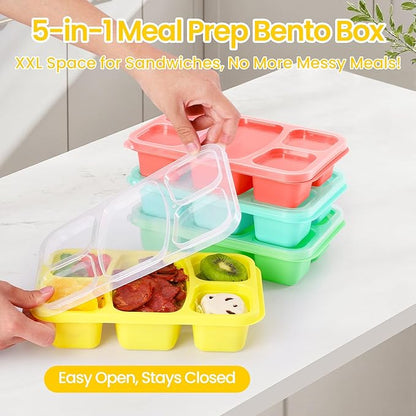 Bento Boxes Adult Lunch Containers 4 Pack, 5 Compartment Reusable Lunchable Containers for Kids, Stackable Snack Box With XXL Space for Sandwiches,Meal Prep for School