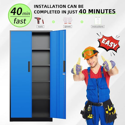 INTERGREAT Garage Storage Cabinets with Doors and Shelves,72" H Steel Locking Cabinets Storage with Lockable Door,Metal Storages Cabinet for Home Office,Warehouse,School,Black Blue