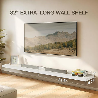 AMADA HOMEFURNISHING Floating Shelves, 32″ Large Wall Mounted Shelves for Bathroom, Bedroom, Living Room, Kitchen, Office, Hanging Shelf for Wall Décor Storage, Set of 2, White