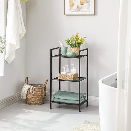SONGMICS 3-Tier Storage Rack, Bathroom Shelf, Extendable Plant Stand with Adjustable Shelf, for Bathroom, Living Room, Balcony, Kitchen, Black UBSC33BK