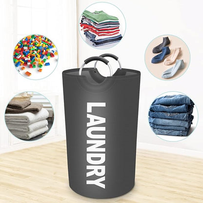StorageRight 75L Large Laundry Basket, Laundry Hamper, Dirty Clothes Hamper for Laundry, Collapsible, Waterproof Laundry Baskets with Foam Protected Aluminum Handles for Laundry, Dorm, Family (Grey)