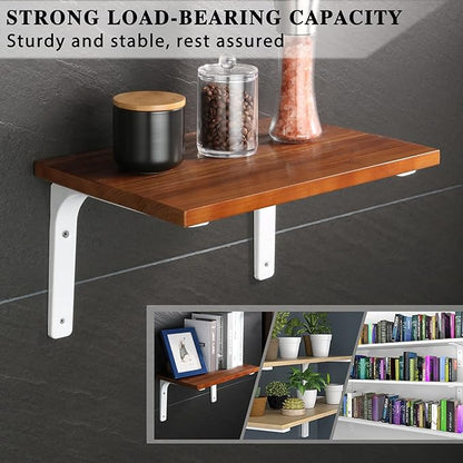 SAYAYO 4 PCS Iron Wall Shelf Bracket, 4 x 4 Inch Heavy Duty Shelf Support Bracket Decorative Joint Angle Bracket, Bright White