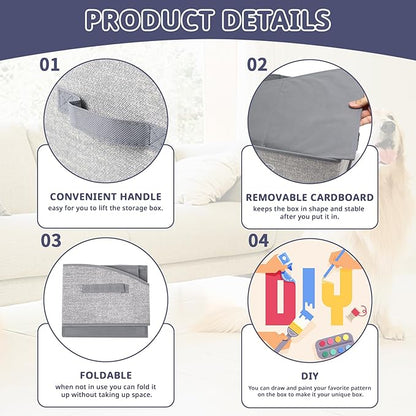 Foldable Pet Toy Storage Box with 3 Handles, Portable Organizer Basket for Dog Toys, Blankets & Accessories, White Dogs