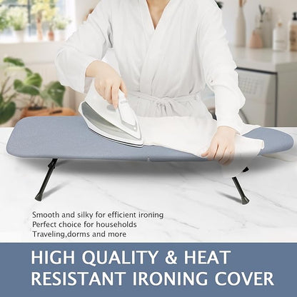 SheeChung Small Ironing Board Tabletop 12"x32",Mini Table Top Ironing Board with Heat Resistant Cover and Thick Pad,Foldable Space Saving Iron Board with Non-Slip Feet for Dorms Travel Use,Grey Blue