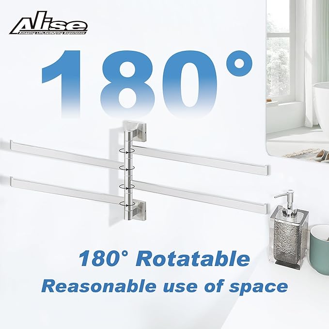 Alise Swivel Towel Rack, 4-Arm Towel Bar, Space Saving Towel Rack Wall Mount Drying Towel Holder, Swing Out Towel Holder for Bathroom Kitchen Toilet, Square SUS304 Stainless Steel, Brushed Nickel