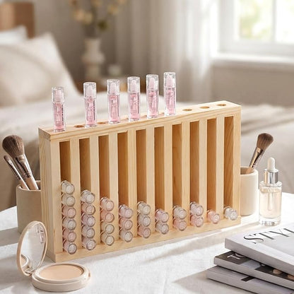 1 Pcs Wooden Lipsticks Holder 0.7 inch Lip Balm Tube Holder Lip Gloss Organizer Display Wood Lipsticks Tube Tower Organizer for Market Craft Booth Room Display (10 Slot)