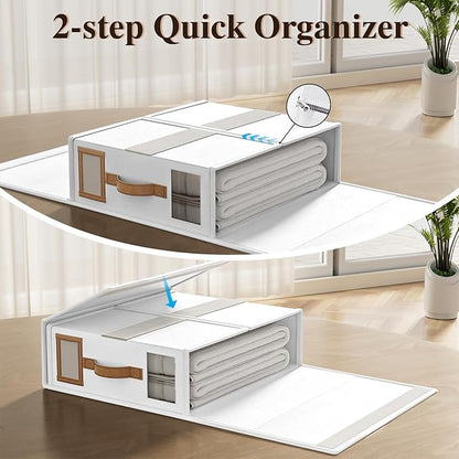 4 Pack Foldable Bed Sheets Set Organizers and Storage(King & Queen Size),Linen Fabric Closet Organizers with Window,Folding Bedding Storage Box for Bedsheets and Pillow Cube Organizer-White