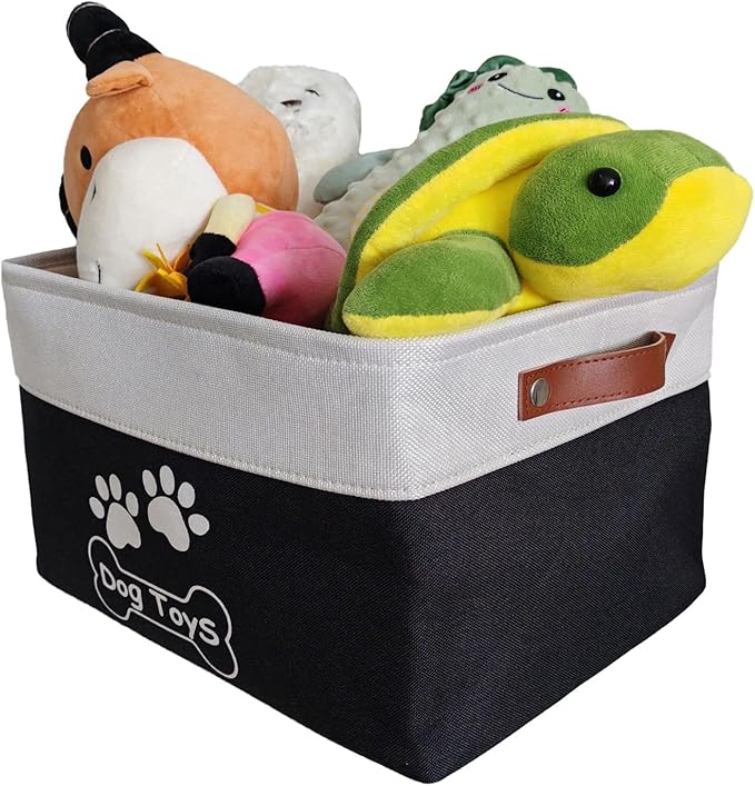 Collapsible Dog Toy Basket with Handles Foldable Dog Toy Box Bin for Pet Toys and Accessories