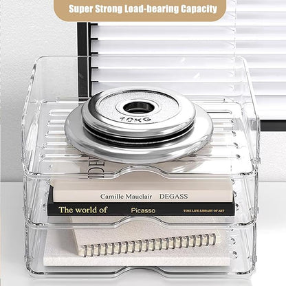 Clear Stackable Paper Trays 4 Pack, PET Letter Tray Desk Organizer, Desktop Organizers and Storage for Books, Magazines, Folders, A4 Size File Paper, Office Supplies