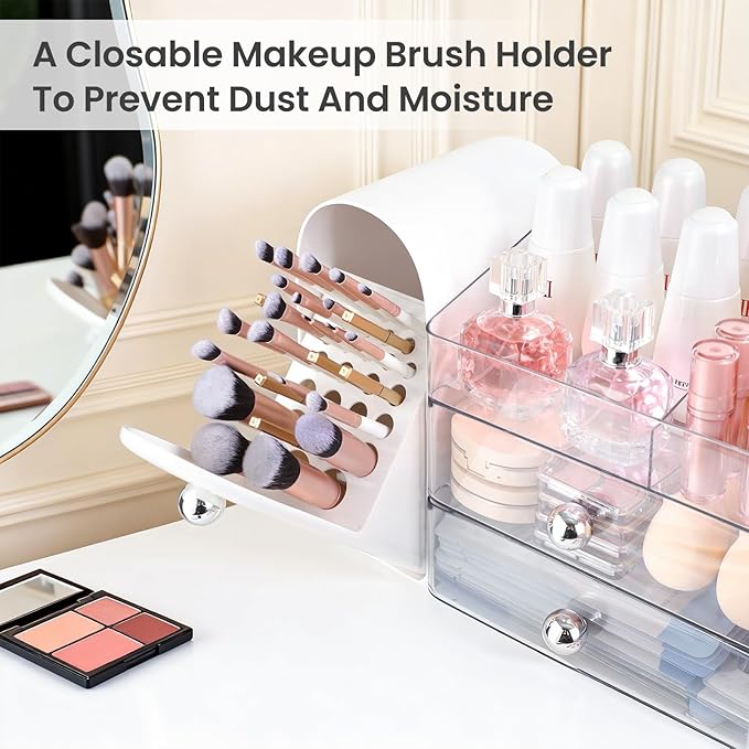 Makeup Organizer,Vanity Organizer with Makeup Brush Holder,Large Skincare Organizers and Bathroom Countertop Organizer,Storage Lipstick,Perfume,Nail Polish,Beauty,Gifts for Women