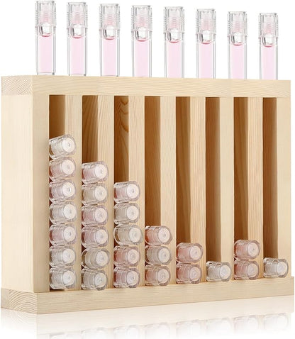 1 Pcs Wooden Lipsticks Holder 0.7 inch Lip Balm Tube Holder Lip Gloss Organizer Display Wood Lipsticks Tube Tower Organizer for Market Craft Booth Room Display (8 Slot)