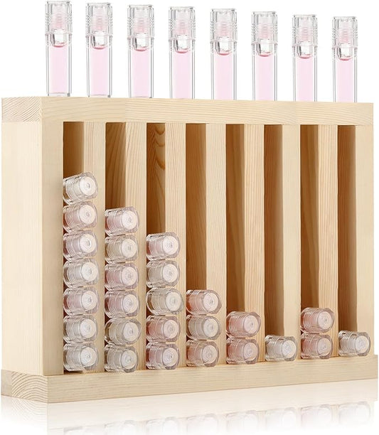 1 Pcs Wooden Lipsticks Holder 0.7 inch Lip Balm Tube Holder Lip Gloss Organizer Display Wood Lipsticks Tube Tower Organizer for Market Craft Booth Room Display (8 Slot)