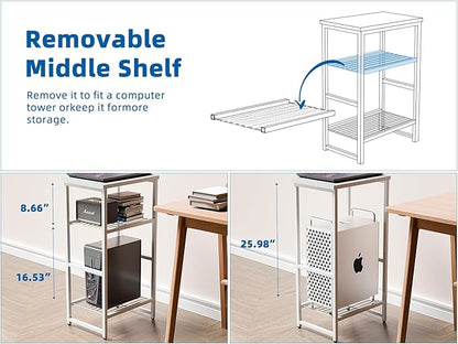 3 Tier Metal Printer Stand Shelf, White Side Table for Printer, Fax Marchine