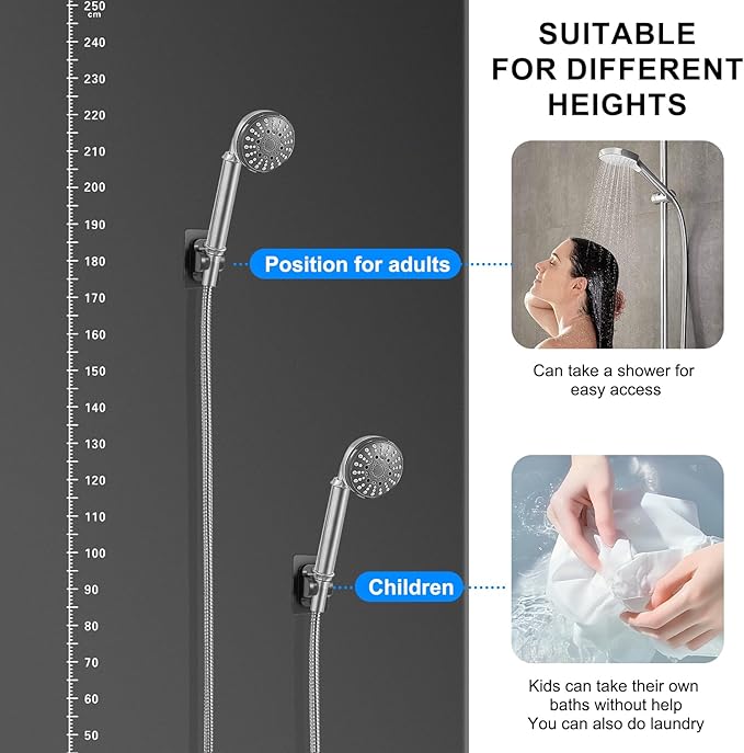 Strong Adhesive Adjustable Shower Head Holder- Wall Mounted Heavy Duty Shower Head Shelf Bracket, Plastic Bracket Stick on Wall, Mount ABS- Shower Head Holder for Handheld Shower Heads (MateBlack-1)