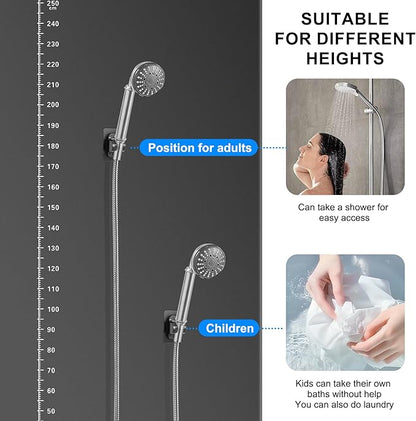 Strong Adhesive Adjustable Shower Head Holder- Wall Mounted Heavy Duty Shower Head Shelf Bracket, Plastic Bracket Stick on Wall, Mount ABS- Shower Head Holder for Handheld Shower Heads (MateBlack-1)
