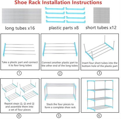 Stackable Small Shoe Rack, Entryway, Hallway and Closet Space Saving Storage and Organization (4-Tier, Blue)