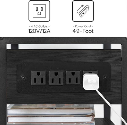 HOOBRO Industrial Printer Stand with Charging Station, 3-Tier Printer Table, Rolling Printer Cart with Adjustable Shelf and Hook, Black BB28UPS01