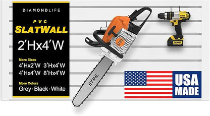 Heavy Duty 2x4 PVC Garage Slatwall Storage System (with Endcaps & Screws) - Modular Slat Wall Paneling for Garage Wall Organizer - Interlocking Slatwall Panels for Home & Commercial Use (White)