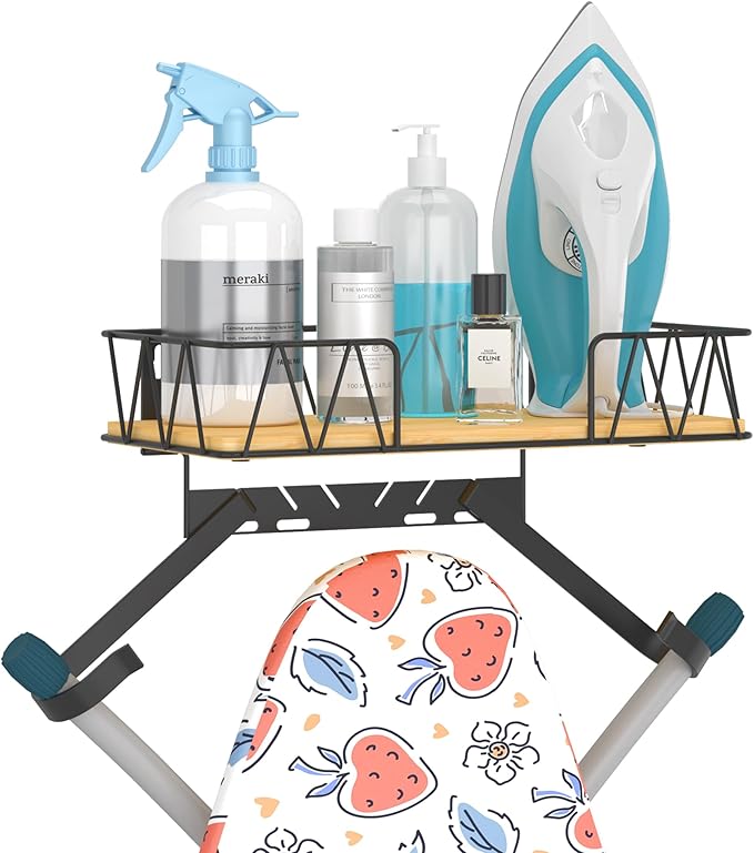 Ironing Board Hanger with Removable Hooks, Ironing Board Holder Wall Mounted for T/Y Leg, Space Saving Iron Holder for Laundry Room Storage and Organization, Black