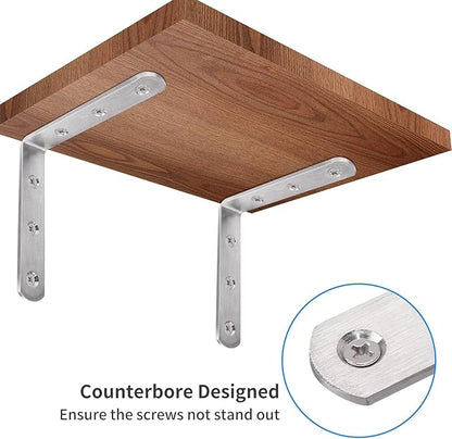 YUMORE L Bracket, 4x4 Inch Max Load: 25lb/12kg Heavy Duty Stainless Steel Solid Shelf Support Corner Brace Joint Right Angle Bracket, Pack of 4
