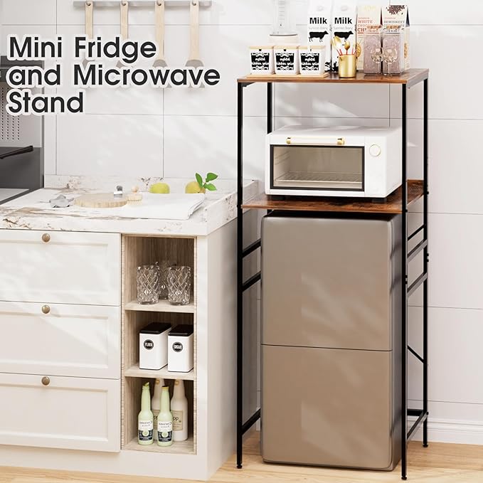 Mini Fridge Shelf Mini Fridge and Microwave Stand Over Mini Fridge Storage Rack Height Adjustable Microwave and Fridge Stand Suitable for Dorm, Kitchens, Offices, Brown