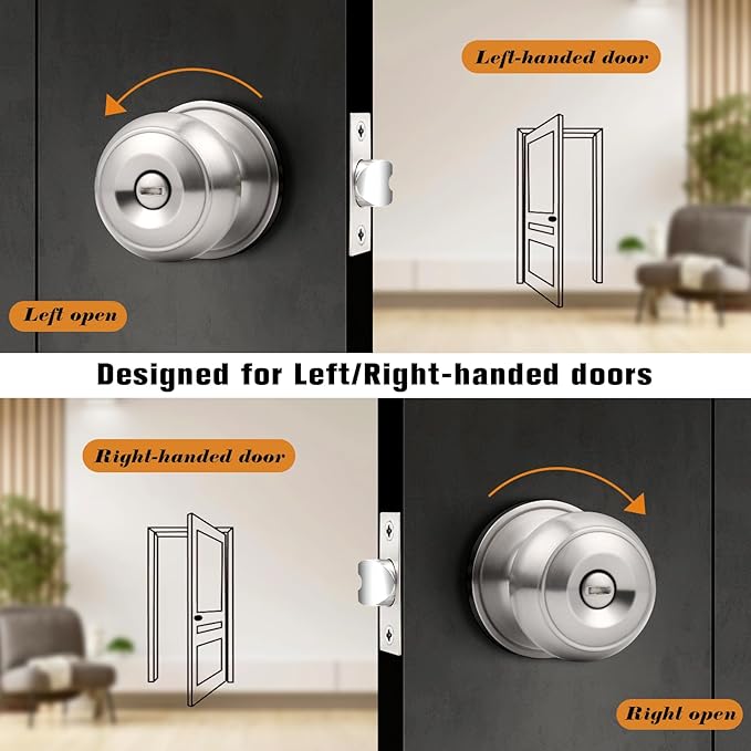 Probrico Brushed Nickel Interior Door Knobs, Privacy Door Knob for Bathroom Bedroom, Stainless Steel Door Knob for Interior Door, 6 Pack