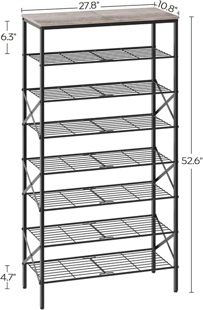 8 Tier Shoe Rack, Shoe Storage Organizer, Large Capacity Shoe Shelf Holds 32 Pairs of Shoes, Sturdy and Stable, for Entryway, Hallway, Closet, Dorm Room, Greige and Black SS08BG