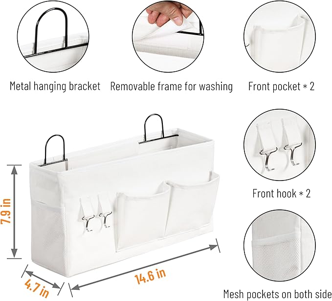2pcs Large Wall Hanging Storage Bag, Door Closet Linen Fabric Pockets Organizer, Waterproof Multi Functional for Living Room Bedroom Bathroom Kitchen Office RV Camper with Hooks White