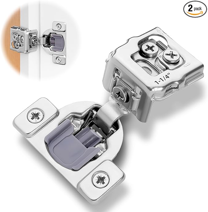 Decobasics 2 Pack Soft Close Cabinet Hinges 1-1/4" Overlay for Kitchen Cabinet Doors, Slow Self-Closing Concealed Hidden Hinges for Face Frame –Stainless Steel, 3-Way Adjustable & Quiet Close Damper