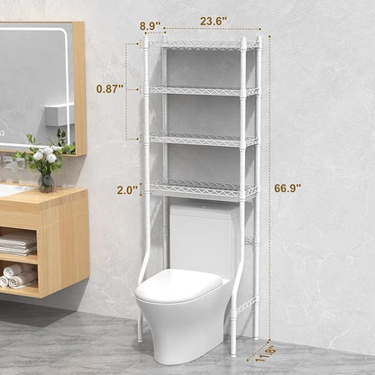 EAGMAK 4 Tier Over The Toilet Storage Rack, Bathroom Organizers and Storage Over Toilet with Adjustable Shelf and Basket, Above Toilet Storage Bathroom Cabinet for Small Space (White)