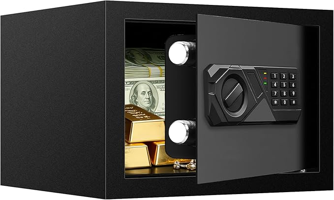0.4 Cub Small Safes for Home Use, Security Safe Box with Spare Keys, Alarm System, Programmable Keypad and Removable Shelf, Anti-Theft Digital Steel Home Safe for Document Money Medicine Valuables