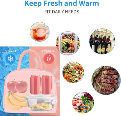DALINDA Lunch Bag Lunch Box for Women Men Reusable Insulated Lunch Bags for Adults,Leakproof Cute Cooler Lunch Tote Bag,Large Capacity for Work Travel Picnic, PINK