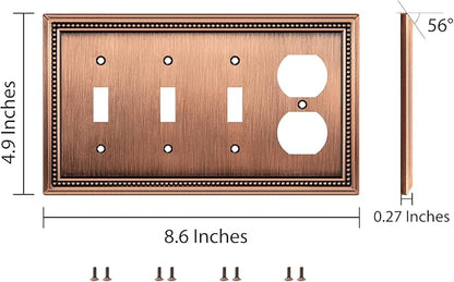 Henne Bery Sunken Pearls Heavy Duty Decorative Wall Plate Switch Plate Outlet Cover (Triple Toggle/Single Duplex, Antique Copper)