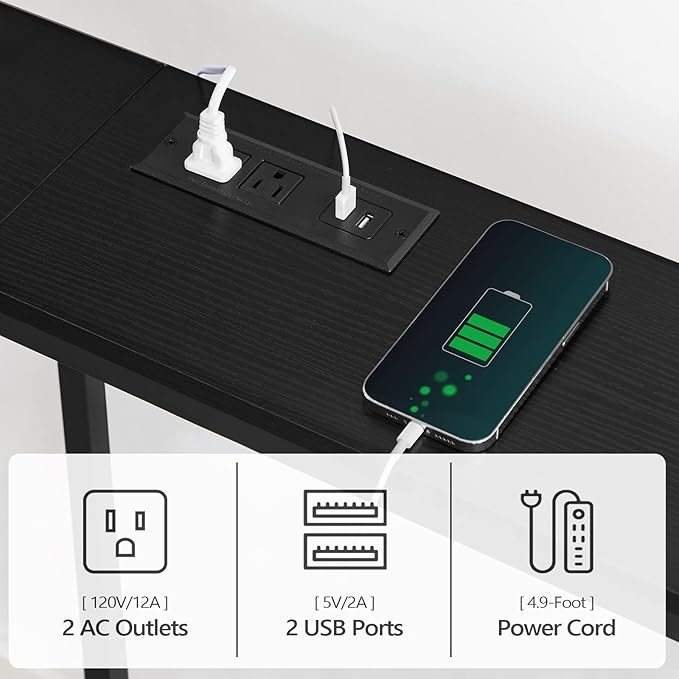 Console Table, 2 Pack Narrow Sofa Table, 43.3” Entrance Table with Power Station, Behind Couch Table, for Living Room, Hallway, Entryway, Foyer, Black CTBK112E01S2