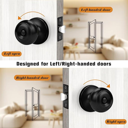 Probrico Black Door Knobs, Interior Door Knobs with Round Ball Knob, Matte Black Privacy Door Knob for Bedroom Bathroom, 12 Pack