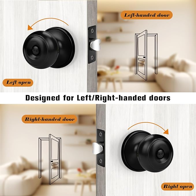 Probrico Black Door Knobs, Interior Door Knobs with Round Ball Knob, Matte Black Privacy Door Knob for Bedroom Bathroom, 5 Pack
