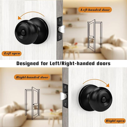 Probrico Black Door Knobs, Interior Door Knobs with Round Ball Knob, Matte Black Privacy Door Knob for Bedroom Bathroom, 5 Pack