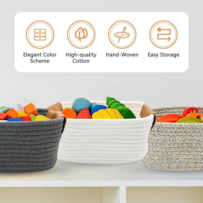Small Woven Basket, Cute Cotton Rope Basket for Organizing, Decorative Baskets for Gifts Empty, Organizer Bin for Cat Puppy Dog Toy Nursery Shelf Storage, Baby Shower, Birthday, Father’s Day (Coffee)
