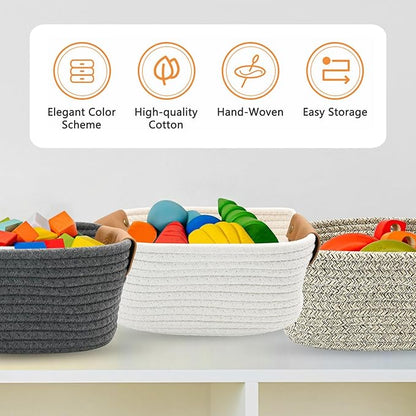 Small Woven Basket, Cute Cotton Rope Basket for Organizing, Decorative Baskets for Gifts Empty, Organizer Bin for Cat Puppy Dog Toy Nursery Shelf Storage, Baby Shower, Birthday, Father’s Day (Coffee)