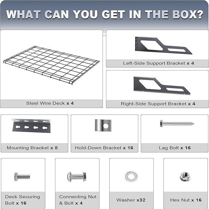 The Atlas 2-Pack 2x6 ft Garage Wall Shelves, 800lbs Heavy Duty Garage Shelving Wall Mounted, 24"x72" Metal Floating Shelf Storage Rack, Hammertone