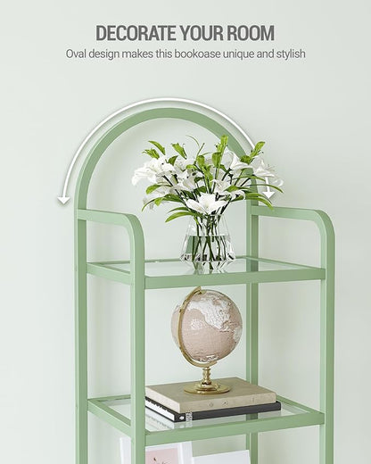 Bookcase Bookshelf, Tempered Glass Bookshelves, Slim Shelving Unit for Bedroom, Bathroom, Home Office, Steel Frame, 5 Tier Green BC05099C