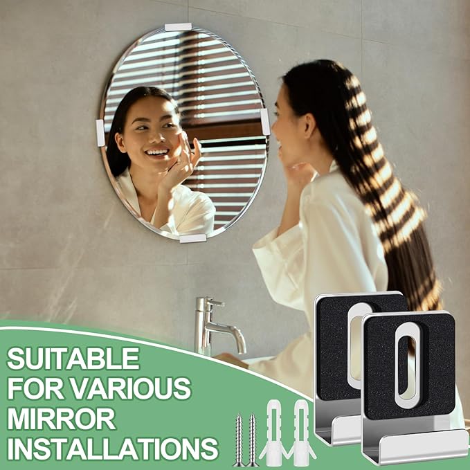 12 Pcs Metal Mirror Holder Clips for Wall Mounting Heavy Duty Frameless Mirror Hangers Hooks Hardware Mounting Clip for Wall Tile Billboard Display(Silver,1/2 Inch)