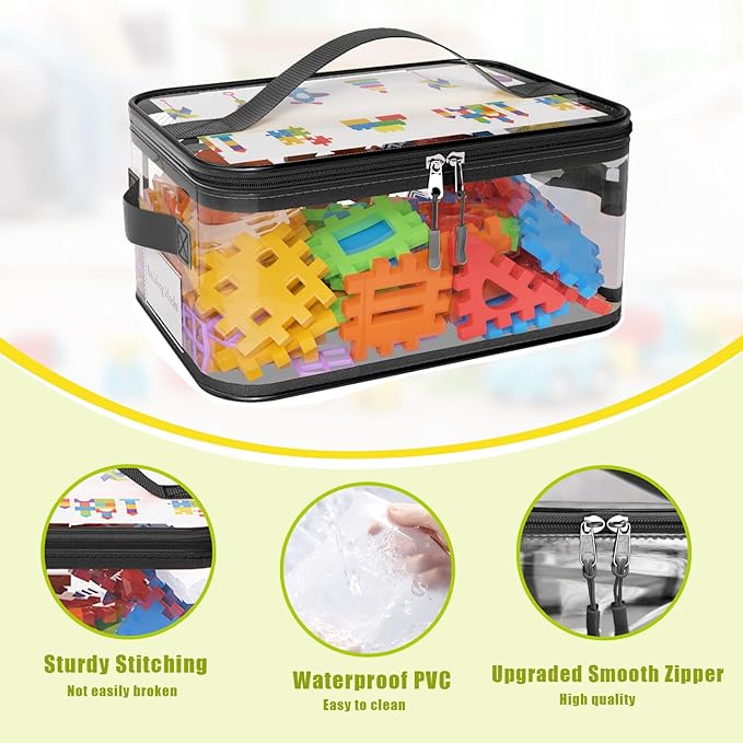 8 Packs Large Toy Storage Bags with Labels, Reusable Clear PVC Board Game Storage, Travel Waterproof Toy Organizer Bags with Name Tag and Manual Pocket for Building Blocks, Puzzle, Kids Books