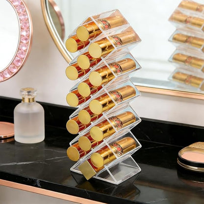Lipstick Organizer - Acrylic Lipstick Holder Clear Cosmetic Fish Shape Lip Gloss Tower Makeup Storage for Bathroom Vanity Countertop (16 Spaces)