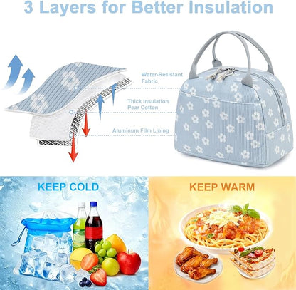 Bluboon Lunch Bag for Women Men Cute Corduroy Lunch Tote Bags Reusable Insulated Lunch Box Large Capacity Reusable Insulated Cooler for Work Picnic or Travel