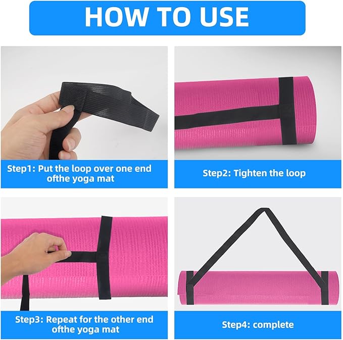 Black Yoga Strap for Carrying Mat, 2PCS Adjustable Yoga Mat Holder/Yoga Mat Strap for Carrying Easy-Cinch, Yoga Sling Mat Strap for Most Size with Thick Comfy (Yoga Mat Not Included) ﻿