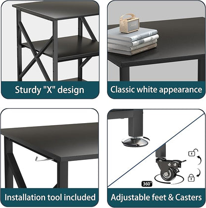 Printer Stand, 23.6 x 23.6 Inches Large Printer Stand with Adjustable Storage Shelf, 3 Tier Printer Table for Home Office, Rolling Printer Cart with Industrial Wheels, Mini Fridge Stand Table, Black