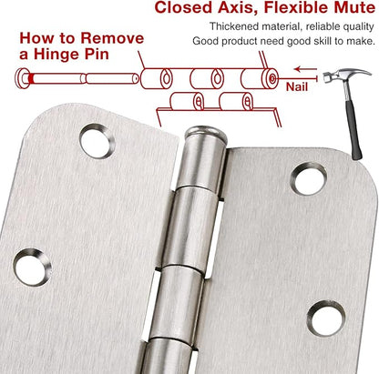36 Pack Rounded Brushed Nickel Door Hinges 3.5 Inch x 3 ½" 5/8" Radius 3 1/2" Satin Hinge Flat Bifold Easy Install for Bed Room Pantry Clean Glass Glass French Interior Wood Doors,Table,Hardware